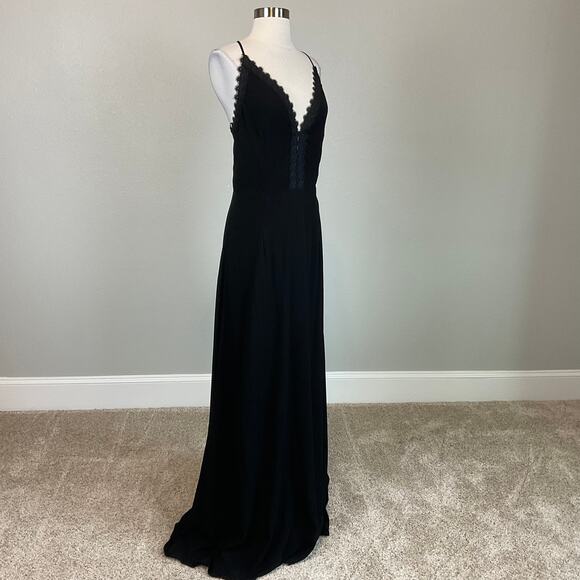 AQUA Backless Lace Trim Long A-Line Evening Gown Black Size 6 Medium Dress - Picture 4 of 11